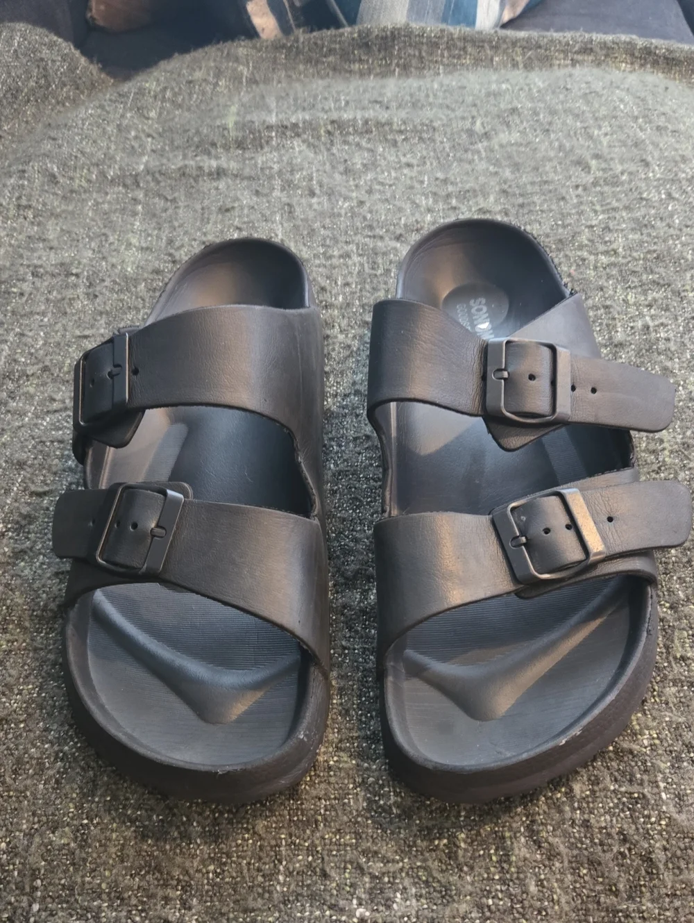 Sonora Black Double Buckle Slide Sandals